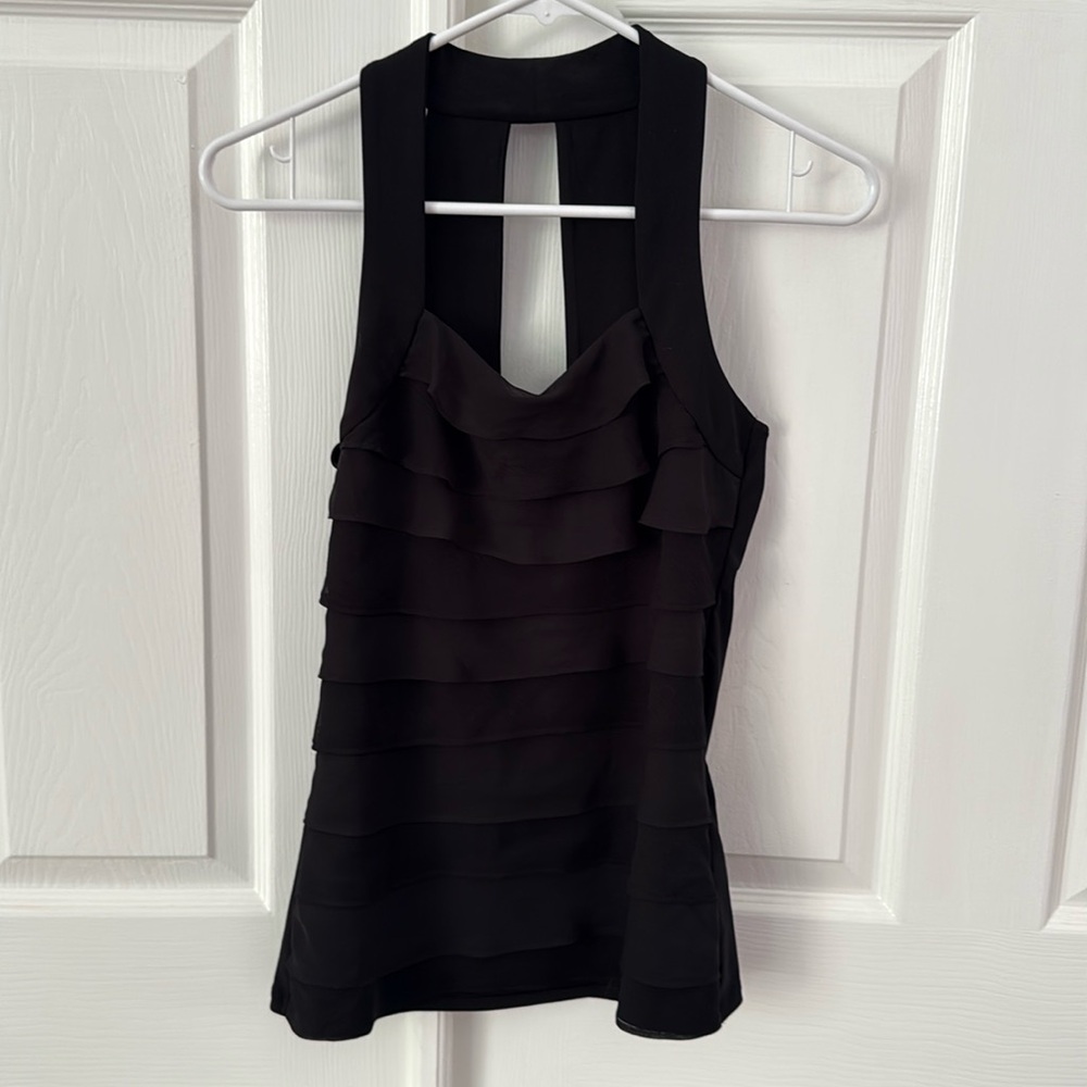 NWT XS WHBM Black Ruffle top